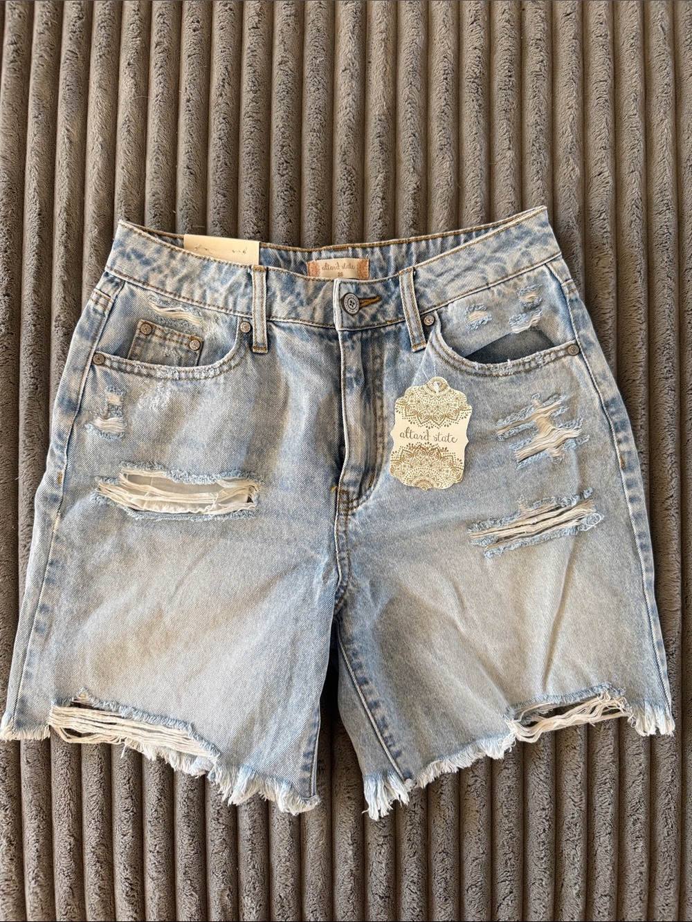 Altar'd State Light Wash Distressed Denim Shorts